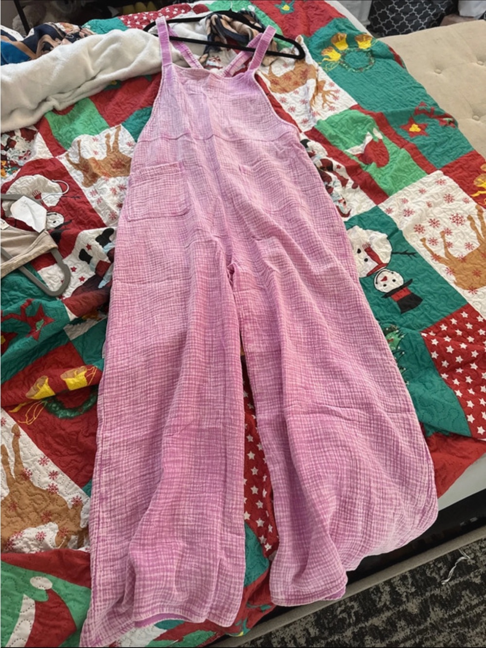 Zenana Outfitters Pink Gauze Wide-Leg Jumpsuit